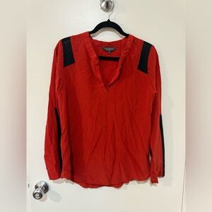 Waverly Grey Red Black Women's 100%Silk Long Sleeve Blouse Size L Made In USA